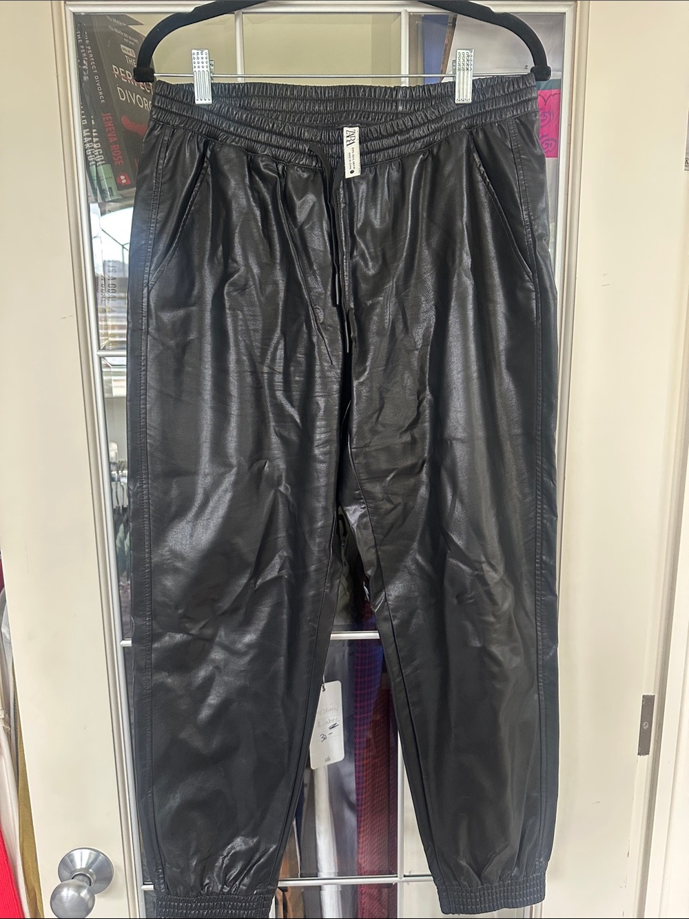 Zara Black Faux Leather Jogger Pants